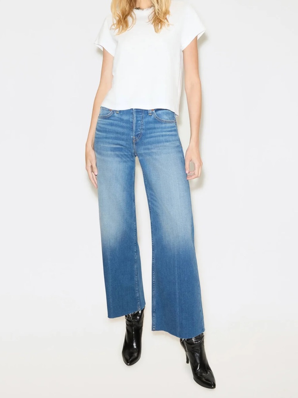Re/Done Mid Rise Wide Leg Crop Jeans Viper Blue Redone Sz 25 NEW WITH TAGS NWT